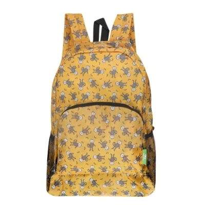 Image of ECO CHIC Lightweight Foldable Water Resistant Backpack Rucksack Folds into Pouch for Storage (Monkeys Mustard)