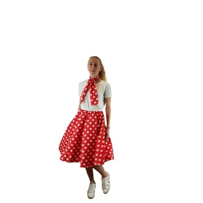 Image of Ladies Rock n Roll Polka Dot Skirt and Scarf 50&#039;s 60&#039;s Style Fancy Dress