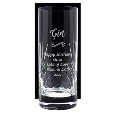 Image of Regalo Personalised Engraved Crystal Highball Glass Gin Design (Cardboard Gift Box)