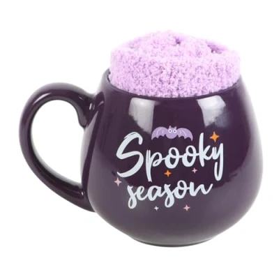 Image of Charming Pastel Halloween Set Includes Unique Rounded Purple Ceramic Mug Quality Craftsmanship for Festive Coffee, Tea, or Cocoa Whimsical and Durable Seasonal Decor