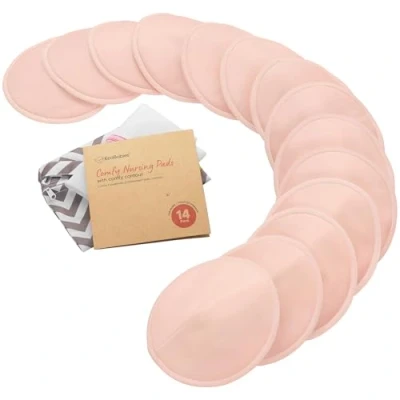 Image of Organic Nursing Pads 14 Washable Viscose Derived from Bamboo Breastfeeding Pads, Wash Bag, Reusable Breast for Breastfeeding, Nipple Essentials(Pink Sand, L 4.8&quot;)