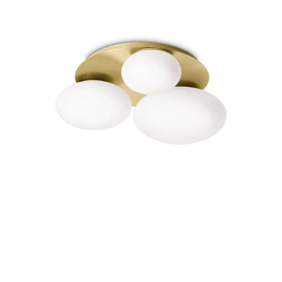 Image of NINFEA 3 Light Round DecoratiGlass Flush Ceiling Brass