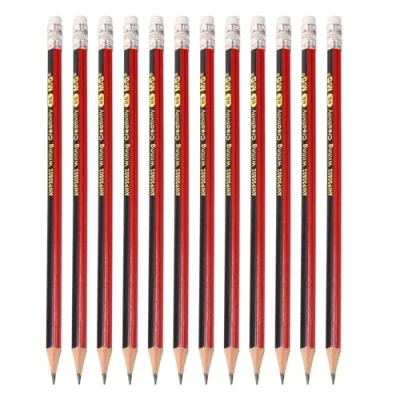 Image of M&amp;G Wooden Hexagonal Pencils, 12 Pcs HB Pencils Graphite Round with Eraser for Classroom Teacher Office Supplies, Red Black
