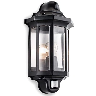 Image of Betta Lighting Outdoor Security Light Traditional PIR Half Lantern External Wall Lamp IP44 Mains Powered Motion Sensor for Doorways &amp; Paths Requires 60W E27 GLS Bulb (Not Supplied)