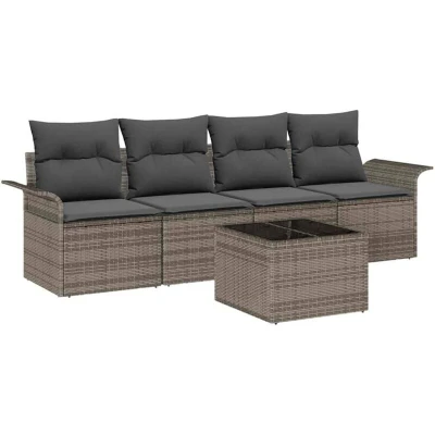 Image of vidaXL 5 Piece Garden Sofa Set with Cushions Grey Poly Rattan