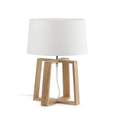 Image of Bliss 1 Light Table Lamp White, Wood with White Fabric Shade, E27
