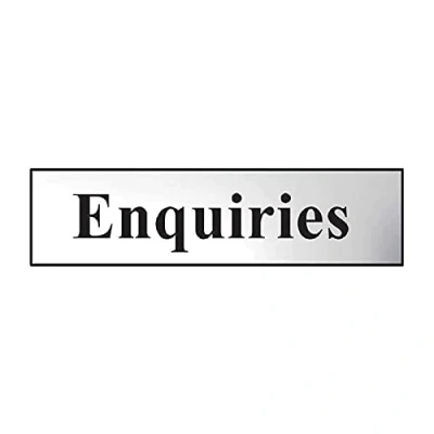 Image of Enquiries Sign Self Adhesive PVC Chrome Effect 200mm x 50mm
