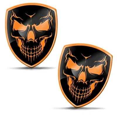 Image of Biomar Labs 2 x 3D Gel Silicone Stickers Bumper Sticker Decals Badge Emblem Tuning for Car Motorcycle Helmet Bike Black Orange Skull KS 97