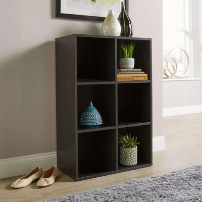 Image of Home Source Storage Cube 6 Shelf Bookcase Wooden Display Unit, Black, 90cm