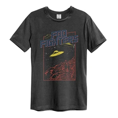 Image of Amplified Unisex Adult Flying Saucers Foo Fighters T Shirt (XS) (Charcoal)