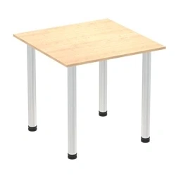 Image of Impulse 800mm Square Table Maple Top Brushed Aluminium Post Leg
