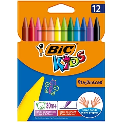 Image of Bic Kids Plastidecor Crayons Colour Hard Long lasting Sharpenable Vivid Assorted Ref 829770 [Pack of 12]