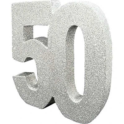 Image of Number 50 Glitter Table Decoration Silver Centrepiece Decorations Birthday Pack of 1 20cm H117