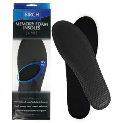 Image of Birch Memory Foam Insoles for Men &amp; Women, Replacement Shoe Inserts Sports Shoes, Trainers, Sneakers, Work Boots, Walking Comfort, Cushioning Black (Mens UK 9 10 / EU 43 44),Flannel