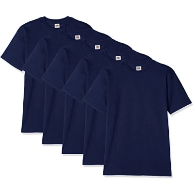 Image of Fruit of the Loom Men&#039;s Super Premium Short Sleeve T Shirt Pack 5, Navy, Medium