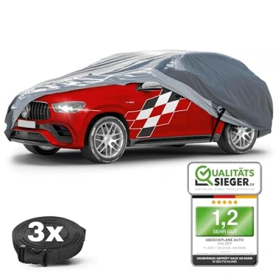 Image of WALSER Premium All Weather Plus car cover, PVC coated UV resistant full waterproof cover for SUV in size XL grey