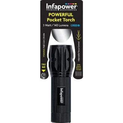Image of Infapower F011 3 Watt Powerful Pocket Torch, Black