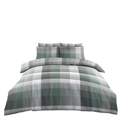 Image of Checkered Bedding Double Bed Set, Plain Fitted Sheet With Pillow Cases, Check Quilt Cover, Super Soft Complete Duvet Multi