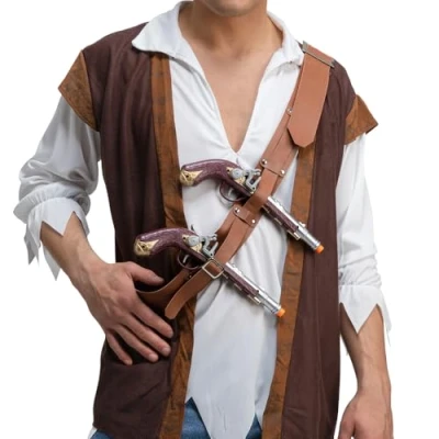 Image of Wicked Costumes Over Shouler Double Pirate Holster &amp; Pistols Fancy Dress Accessory