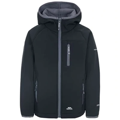 Image of Trespass Unisex Kids Kian Softshell Jacket With Grown On Hood, Black, 2 3 Years UK