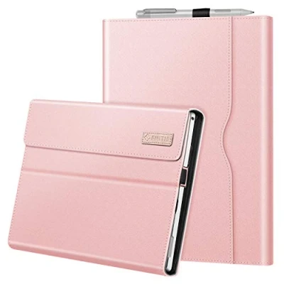 Image of FINTIE Case Compatible with Microsoft Surface Pro 7 Plus/Pro / 6 5 4 3, 12.3 inch Portfolio Business Cover Pocket, Type Keyboard, Rose Gold