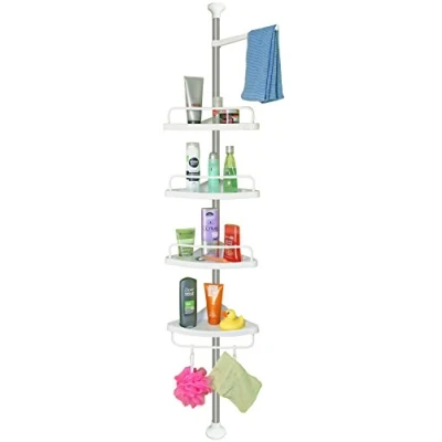 Image of stardis Telescopic Corner Shelf Stainless Steel Rustproof with 4 Shelves Shower for Bathroom Height Adjustable from 120 300 cm White