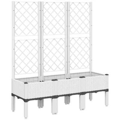 Image of vidaXL Garden Planter with Trellis White 120x40x142 cm PP