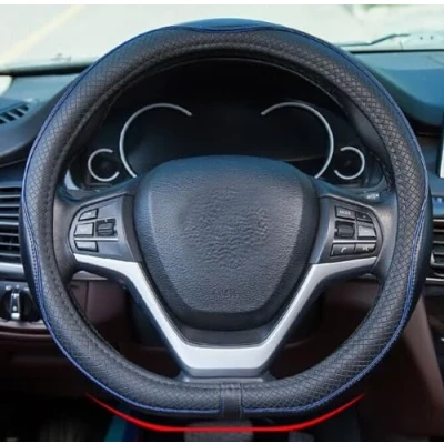 Image of Mayco Bell Microfiber Leather Steering Wheel Cover (D Shape, Black Blue)