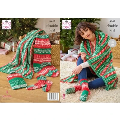 Image of King Cole DK Knitting Pattern Easy Knit Blanket Socks Stocking &amp; Hot Water Bottle Cover (5942)