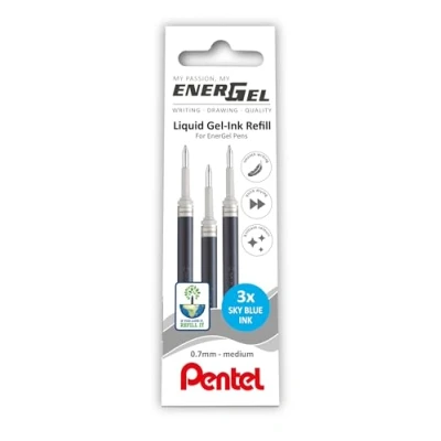Image of Pentel EnerGel 0.7mm Refill Wallet of 3 Sky Blue