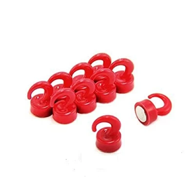 Image of FIRST4MAGNETS Red Plastic Mini Magnetic Hooks for Fridge, Office, Whiteboard, Noticeboard, Filing Cabinet 12mm Dia x 20mm Tall 1kg Pull Pack of 10