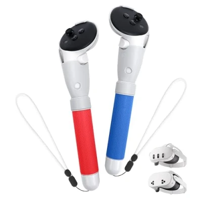 Image of TRANSNOVO Handle Attachments Compatible with Meta Quest 3S/Quest 3 Controller Accessories, VR Gorilla Tag Long Arms Sticks, Beat Saber Handles, Extension Grips for Game