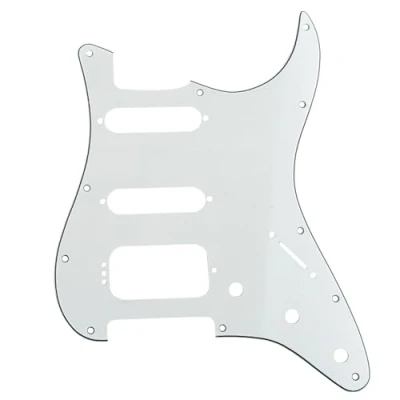 Image of Musiclily Pro 11 Hole Round Corner HSS Guitar Strat Pickguard for USA/Mexican Stratocaster 4 screw Humbucking Mounting Open Pickup, 3Ply Parchment