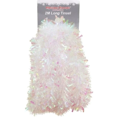 Image of HOVUK® 1x Iridescent White Chunky Fine Cut 2M Ice Tinsel Garland, Luxury Christmas Tree Decoration, Best for Xmax Party and Home Decoration