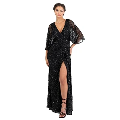 Image of Maya Deluxe Women&#039;s Maxi Ladies Sequin Embellished Wrap A Line Dress for Wedding Guest Bridesmaid Evening Prom Ball Occasion, Black, 14