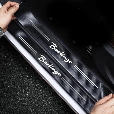 Image of RIDGOEL 4PCS Car Door Sill Protective Accessories for Citroen Berlingo, Carbon Fiber Kick Plates Automobile Threshold Decorative Strips, Auto Steps Scuff Plate Cover White