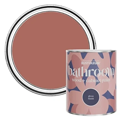 Image of Rust Oleum Red Moisture Resistant Bathroom Wood and Cabinet Paint in Gloss Finish Salmon 750ml