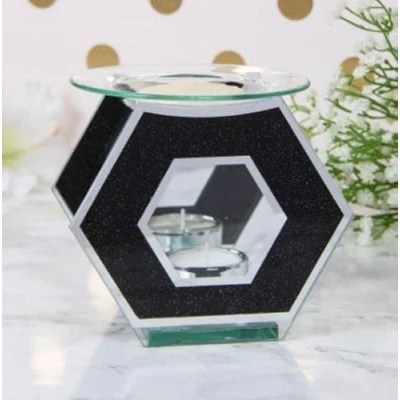 Image of EagleWiz Hexagon Glitter Mirror Glass Bling Oil Burner Wax Melter Beautiful multicolour (Black)