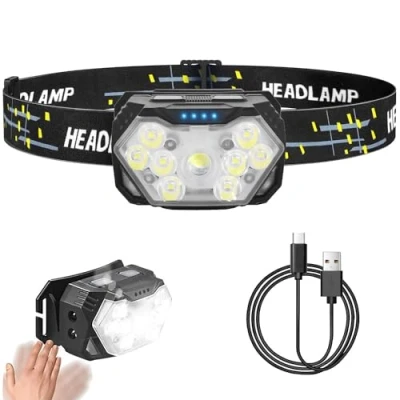 Image of Victoper 9 Led Rechargeable Head Torch, 3500 Lumens Super Bright Torch Running 10 Modes IPX4 Waterproof Lamps for Adults Kids Headlight Camping Hiking Fishing
