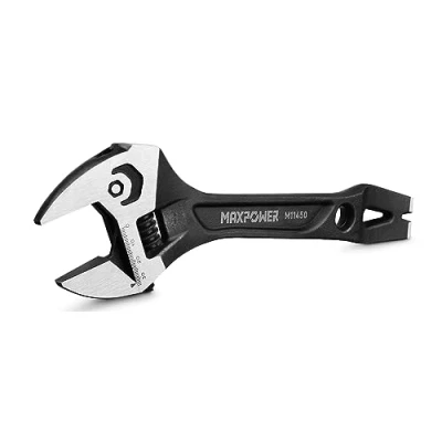Image of MAXPOWER Adjustable Wrench 300mm, 3 in 1 Cr V Spanner with Hammer Head and Pry Bar Crowbar Nail Puller Function