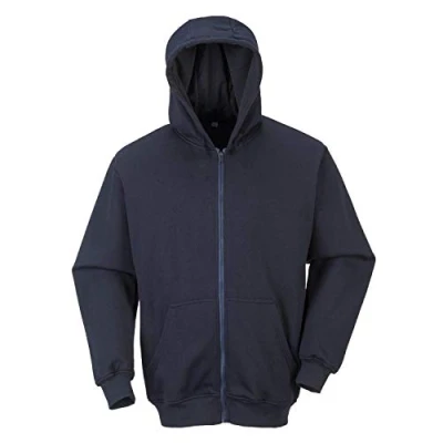 Image of Portwest FR Zip Front Hooded Sweatshirt, Color: Navy, Size: 4XL , FR81NAR4XL