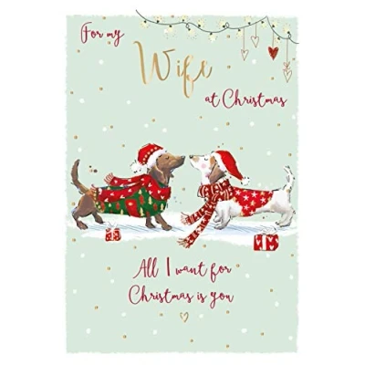 Image of Artistic Wife Christmas Card (LD X13549J) from The Wildlife Range Woof Woof! Sausage Dogs Elegant Foil Finish for Her