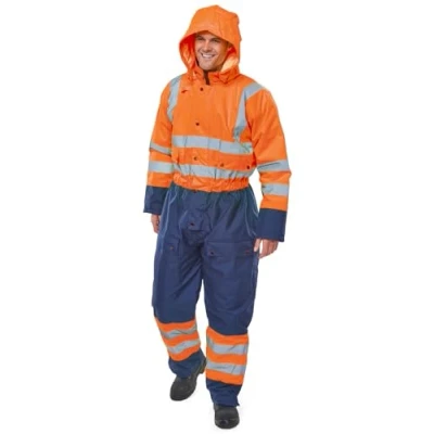Image of BEESWIFT Thermal Two Tone HI VIS Waterproof Overall Orange/Navy L