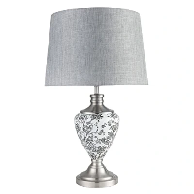 Image of Lighting Supermarket Hepburn Large Printed Ceramic Table Lamp with Matching Shade Black Print &amp; Silver