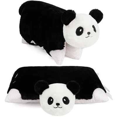 Image of BRUBAKER Cuddly Animal Pillow Panda 2 in 1 Plush and 15.7 x 11.8 inches (40 30 cm) Foldable Kids Soft Toy Black White