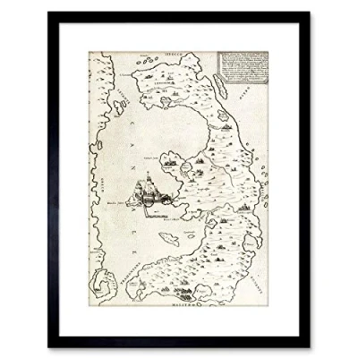 Image of Wee Blue Coo 9x7 &#039;&#039; MAP GREEK CORFU GREECE FRAMED ART PRINT PICTURE MOUNT PHOTO F97X514