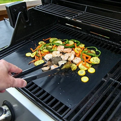 Image of Hyfive Non Stick BBQ Grill Mat Pack of 2 Barbecue Baking Mats for Charcoal, Gas or Electric Heat Resistant, Reuseable and Easy to Clean