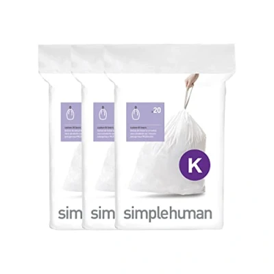 Image of simplehuman CW0260 code K Custom Fit Bin Liner Bulk Pack, White Plastic (3 Pack of 20, Total 60 Liners)