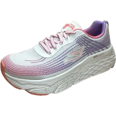 Image of Skechers Women&#039;s MAX Cushioning Elite Sneaker, White Textile/Lavender Trim, 6 UK