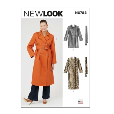 Image of NEW LOOK Sewing Pattern UN6788A Misses&#039; Trench Coat in Two Lengths and Belt A (XS S M L XL XXL)